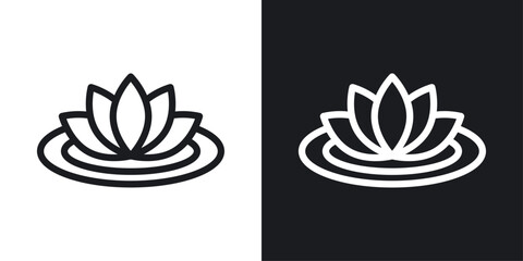 Water lily icon designed in a line style on white background. - obrazy, fototapety, plakaty