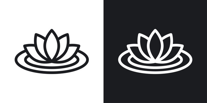 Water lily icon designed in a line style on white background.