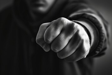 Close-up of a man's fist with black and white tones