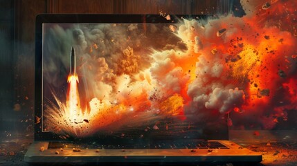 the rocket going out of a laptop screen
