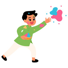 Fototapeta na wymiar Indian boy splashing color and having fun in holi festival illustration