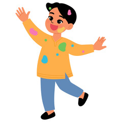 Indian boy being fun in holi festival illustration
