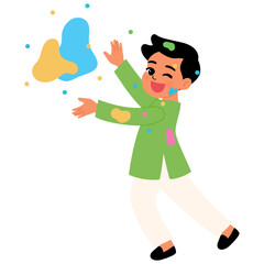Indian boy splashing color and having fun in holi festival illustration
