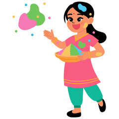 Indian girl splashing color and having fun in holi festival illustration