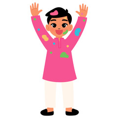 Indian boy being fun in holi festival illustration