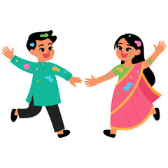 Indian boy and girl being fun in holi festival illustration