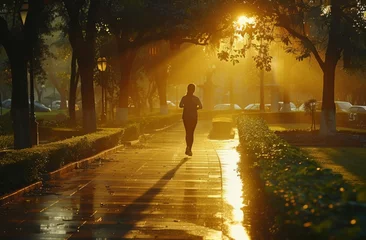 Keuken spatwand met foto woman jogging in a park in the morning fitness © ArtCookStudio