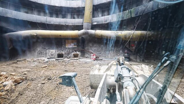 Excavation work with NATM method in underground subway tunnel