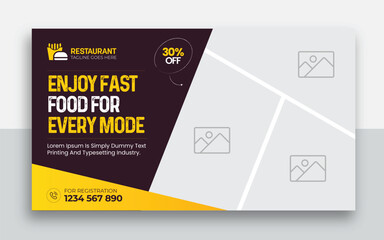 Fast food restaurant youtube thumbnail and web banner template design