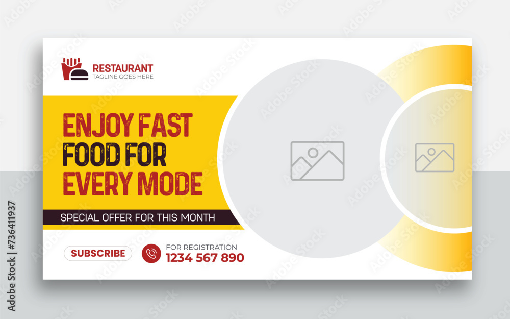 Wall mural fast food restaurant youtube thumbnail and web banner template design