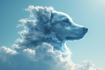 A loyal canine leaps through the ethereal sky, chasing the billowing clouds with wild abandon in a breathtaking display of pure joy