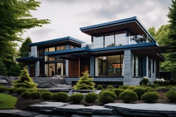 Fototapeta premium A spacious contemporary residence featuring abundant windows that maximize natural light.