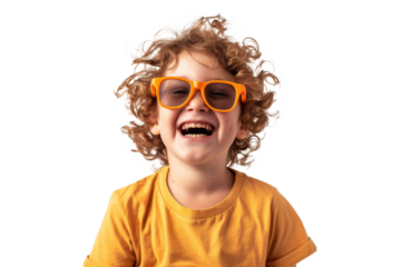 Studio portrait of a cute happy little girl with a beautiful smile isolated on transparent png background.