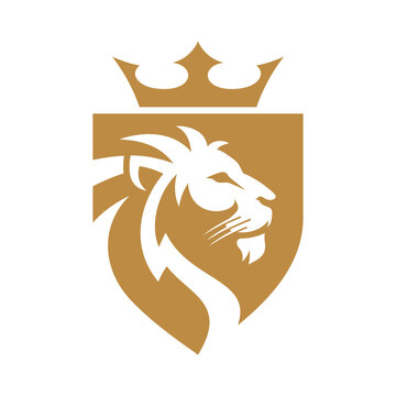 Lion shield vector logo design template. Universal premium elegant creative symbol.
