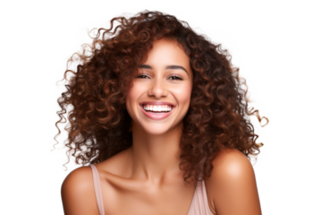 Studio portrait of a beautiful African American woman with clean healthy skin isolated on transparent png background.