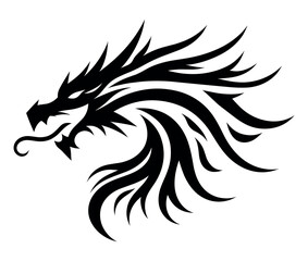 Dragon head vector illustration logo and tattoo template silhouette outline graphic isolated on white background.