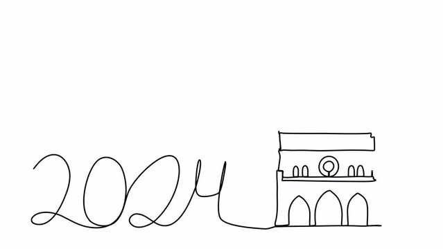 Cathedral of Notre Dame de Paris, one line drawing animation. Video clip with alpha channel.