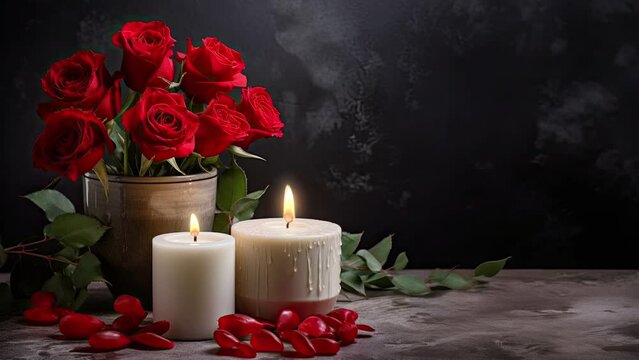 Beautiful Red Roses with Candles and Space for Copy