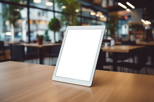 Modern Tablet with Transparent Screen on Wooden Office Table