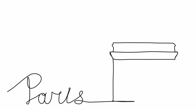 Triumphal Arch in Paris, one line drawing animation. Video clip with alpha channel.