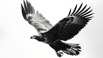 Obraz premium Majestic black and white eagle in flight. captivating wildlife photography. symbol of freedom and power. AI