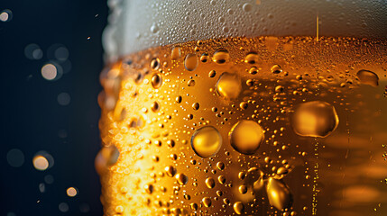 glass of beer with foam on the table isolated blur background  - obrazy, fototapety, plakaty
