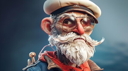 Seafaring Grandpa: Caricature Illustration of a Sailor Grandfather. Crafted by Generative AI
 - obrazy, fototapety, plakaty