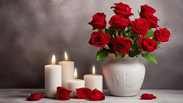 Beautiful Red Roses with Candles and Space for Copy