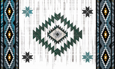 Navajo tribal Green vector seamless pattern. Native American ornament. Ethnic South Western decor style. Boho geometric ornament. pattern. Mexican blanket, rug. Woven carpet illustration