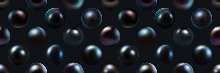 Black iridescent pearls seamless background. Dark gemstone seamless pattern.