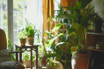 minimal living room with indoor plants