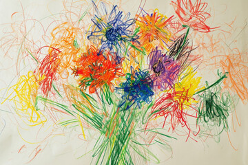 a child s drawing of a bouquet of flowers