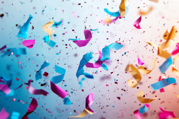Colourful Confetti Celebration Background.
Floating confetti pieces on a festive background. - obrazy, fototapety, plakaty