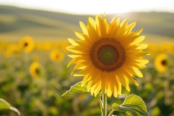 A large sunflower stands tall amidst a vibrant field of sunflowers, showcasing its stunning beauty, Binary sunflower made out of numbers in a field, AI Generated