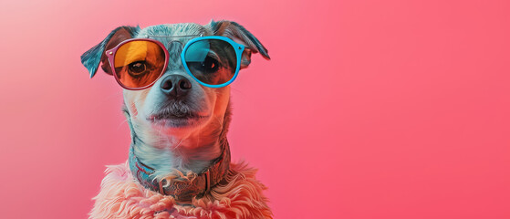 A stylish pup dons the latest eyewear trend, exuding confidence and coolness with their fashionable sunglasses - obrazy, fototapety, plakaty