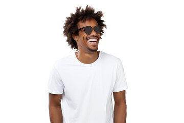 Fototapeta na wymiar Studio portrait of Handsome African-American man with clean healthy skin and happy smile isolated on transparent png background.