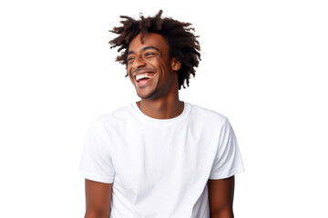 Fototapeta na wymiar Studio portrait of Handsome African-American man with clean healthy skin and happy smile isolated on transparent png background.