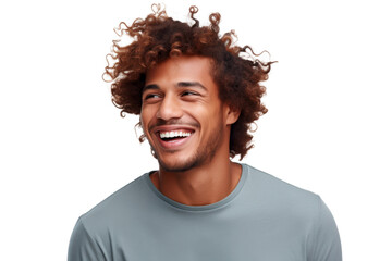 Studio portrait of Handsome African-American man with clean healthy skin and happy smile isolated on transparent png background.