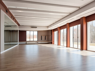 Image of a modern empty dance studio in the health club design