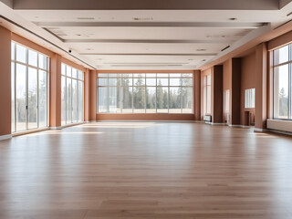 Image of a modern empty dance studio in the health club design