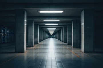 Empty long passageway in a modern building - obrazy, fototapety, plakaty