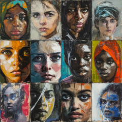 Diverse Faces of Womanhood - Expressive Multicultural Portrait Collage