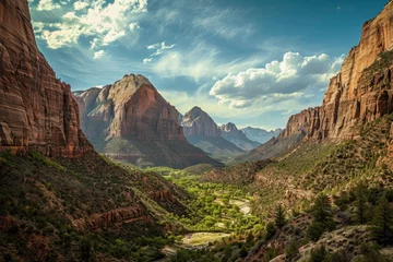 Poster A sprawling valley with towering mountains in the distance provides a breathtaking vista of natural beauty, Breathtaking view of Zion National Park, AI Generated © Iftikhar alam