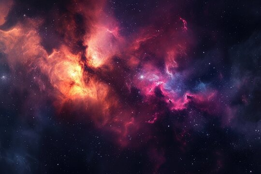 A vibrant and visually stunning space filled with a multitude of colorful stars and billowing clouds, Brightly colored space nebula set against a dark backdrop, AI Generated