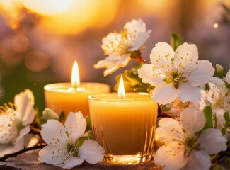 A serene spring equinox arrangement featuring lit candles