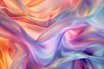 Beautiful abstract background with waves. Soft fabric in yellow, peach, pink and blue. Generative AI