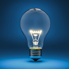Tungsten bulb light on, blue background. Concept of idea, creativity, invention, inspiration