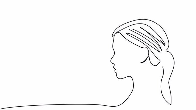 Woman face in profile, one line drawing animation. Video clip with alpha channel.