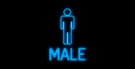 Male silhouette neon light icon. Gentlemen WC door glowing sign. Men's clothes department store. Vector isolated illustration
