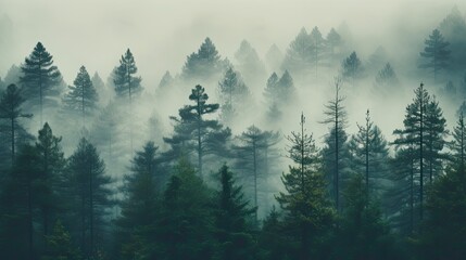 Misty pine forest background. Natural background. Camping. vacation 